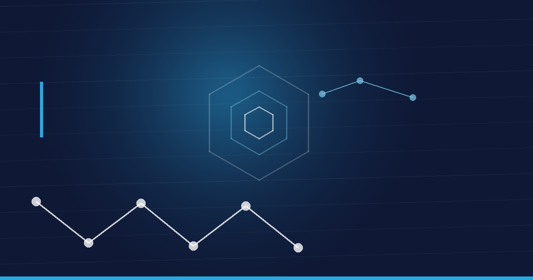 Abstraktes Beitragsbild in Navy und Cyan: Peptidkette und Hexagonstruktur – BPC-157 und TB-500
