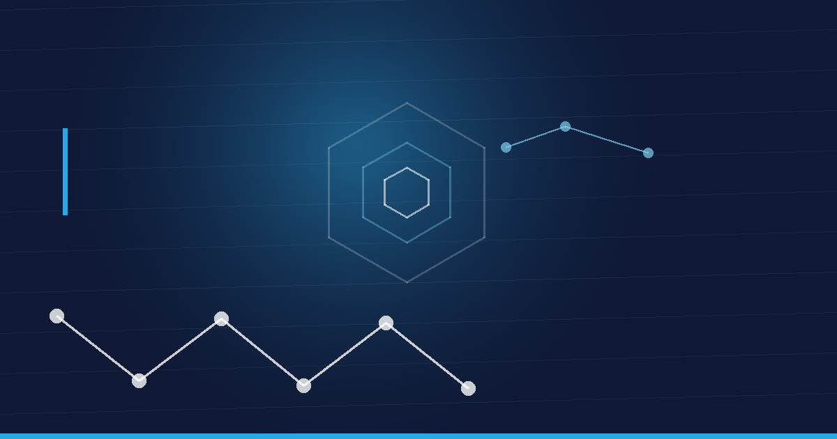 Abstraktes Beitragsbild in Navy und Cyan: Peptidkette und Hexagonstruktur – BPC-157 und TB-500