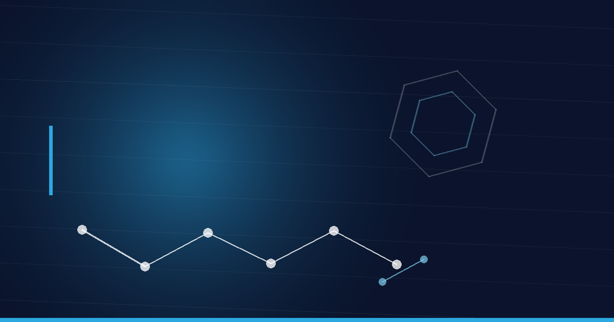 Abstraktes Beitragsbild in Navy und Cyan: Peptidkette und Hexagonstruktur – BPC-157 und TB-500 Sicherheitsbewertung