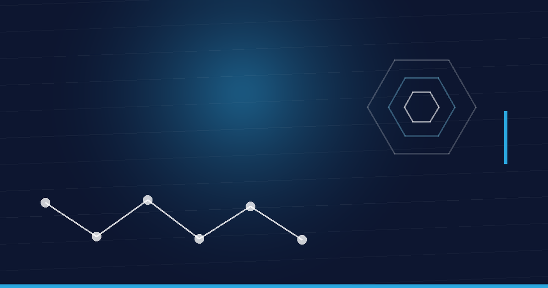 Abstraktes Beitragsbild in Navy und Cyan: Peptidkette und Hexagonstruktur – Daflon 500 mg