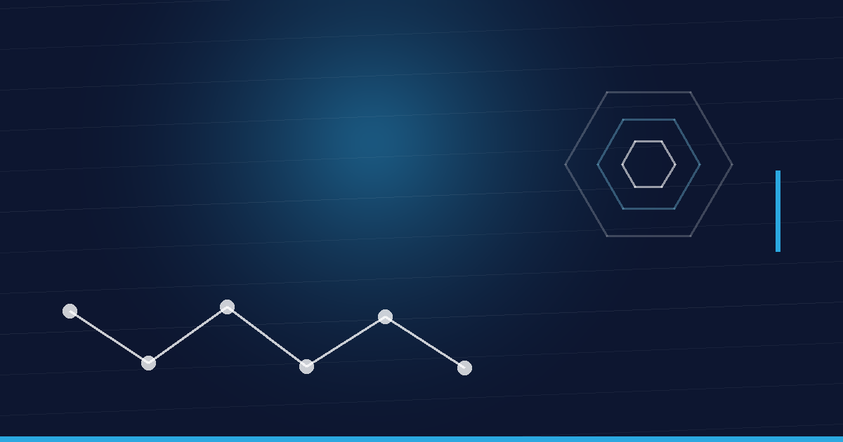 Abstraktes Beitragsbild in Navy und Cyan: Peptidkette und Hexagonstruktur – Daflon 500 mg
