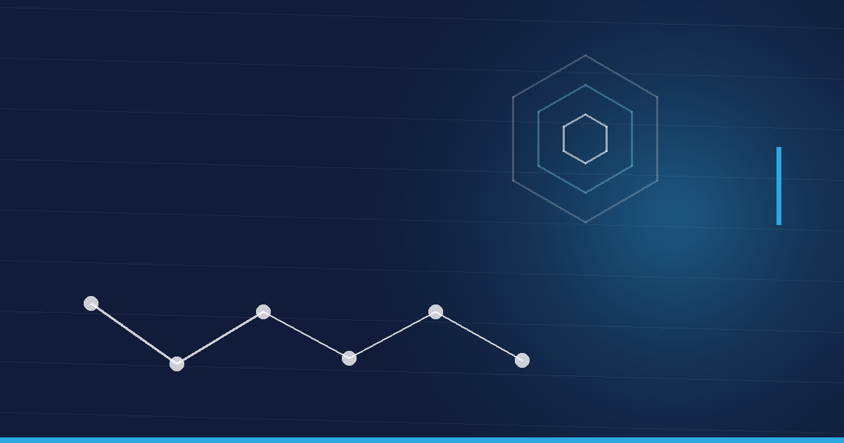 Abstraktes Beitragsbild in Navy und Cyan: Peptidkette und Hexagonstruktur – GLP-1-Forschungspeptide kaufen