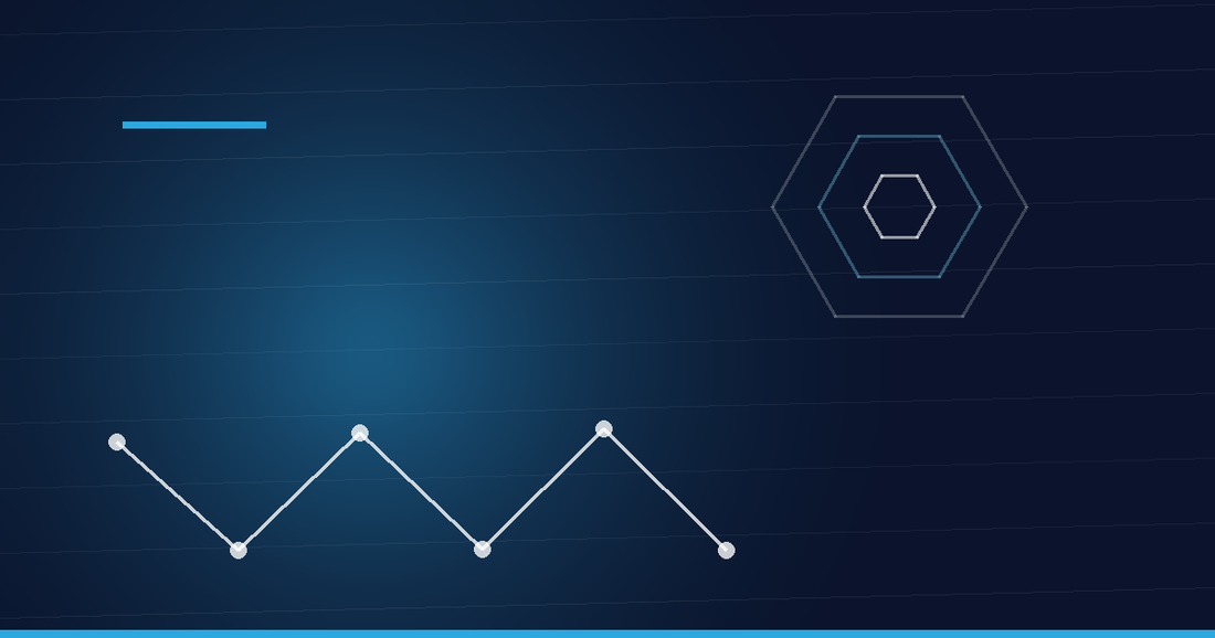 Abstraktes Beitragsbild in Navy und Cyan: Peptidkette und Hexagonstruktur – Ist Kreatin ein Peptid?