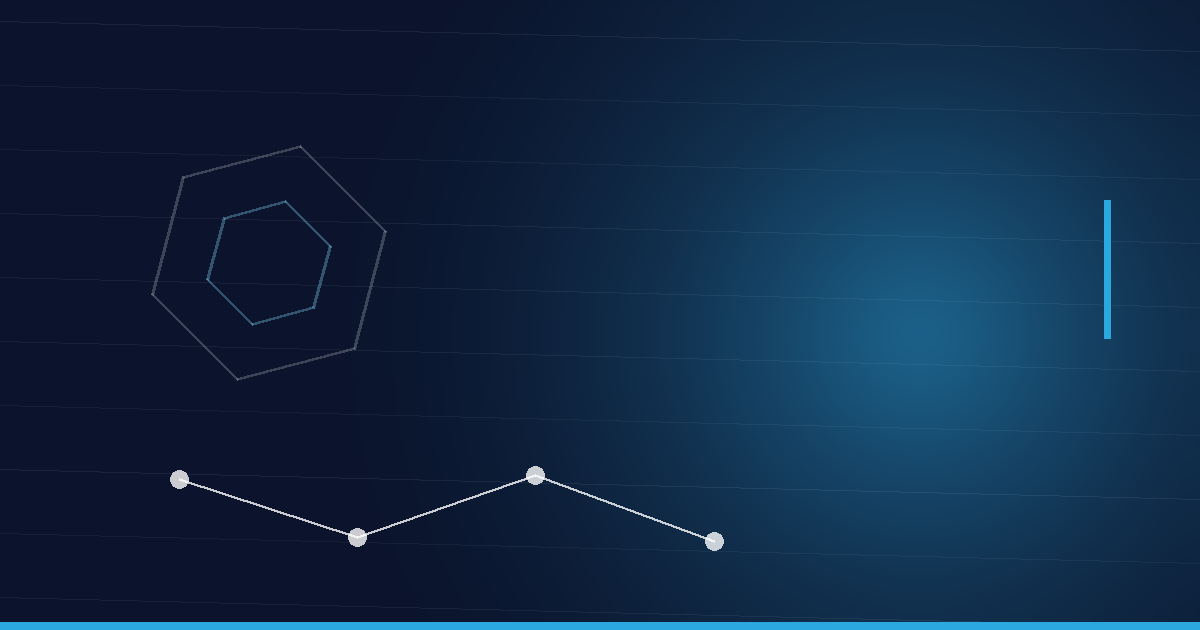 Abstraktes Beitragsbild in Navy und Cyan: Peptidkette und Hexagonstruktur – Kostenloser Versand bei SENEX Peptides