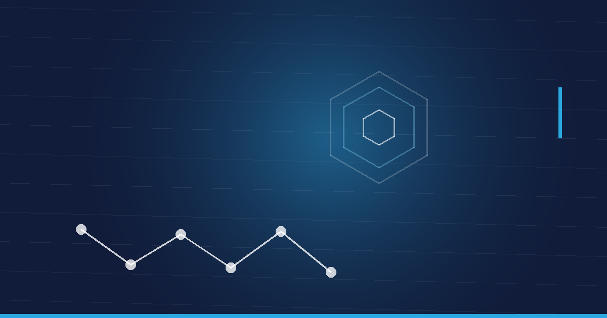 Abstraktes Beitragsbild in Navy und Cyan: Peptidkette und Hexagonstruktur – NAD+ und Peptide