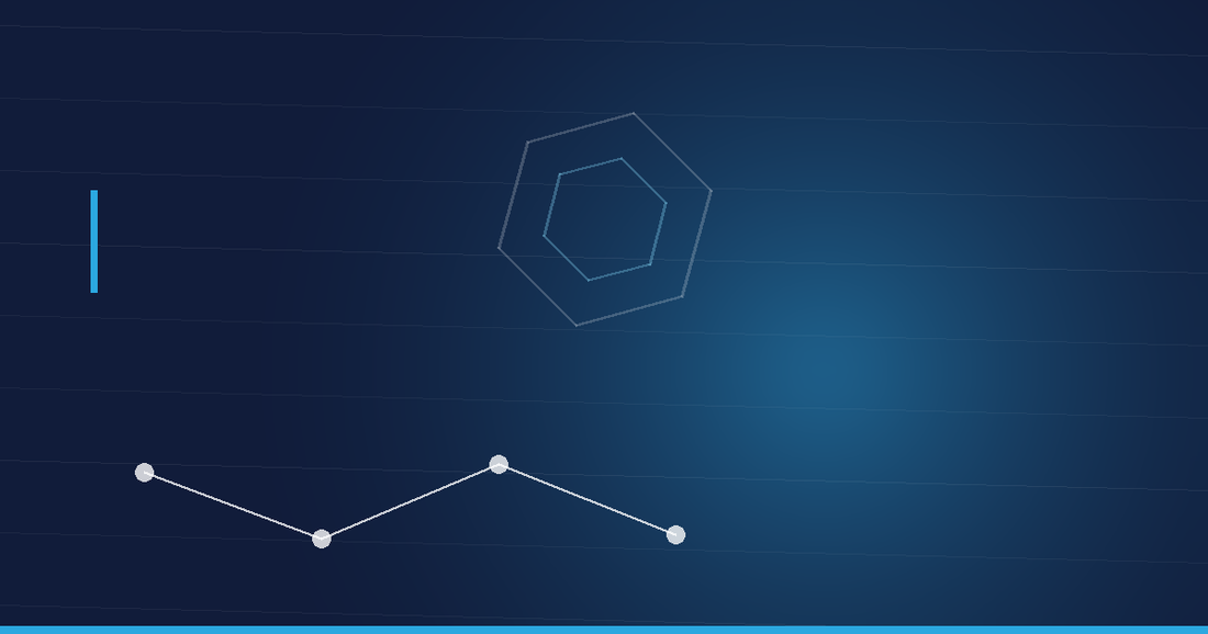 Abstraktes Beitragsbild in Navy und Cyan: Peptidkette und Hexagonstruktur – Ozempic aus den USA kaufen