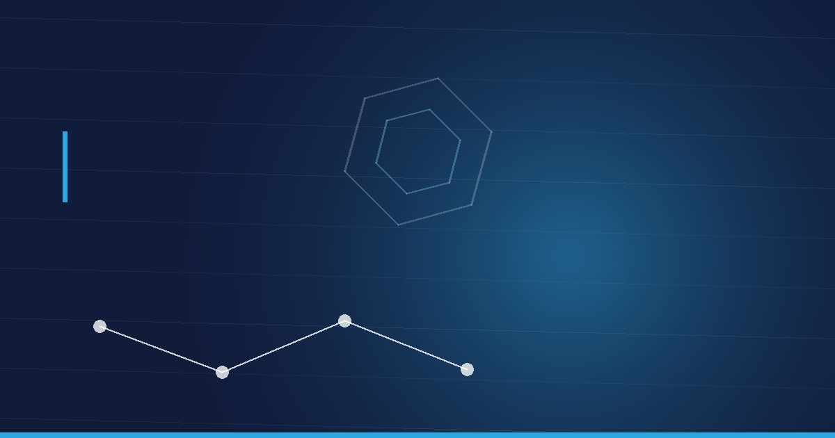 Abstraktes Beitragsbild in Navy und Cyan: Peptidkette und Hexagonstruktur – Ozempic aus den USA kaufen
