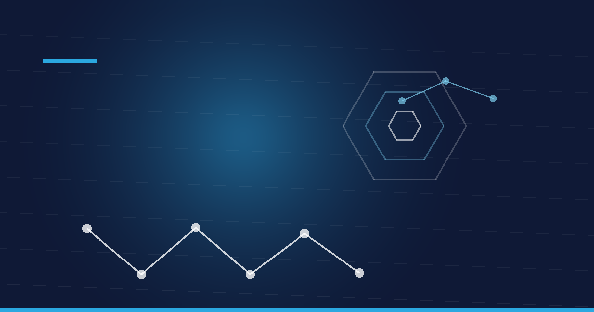 Abstraktes Beitragsbild in Navy und Cyan: Peptidkette und Hexagonstruktur – Peptid-Degradationswege