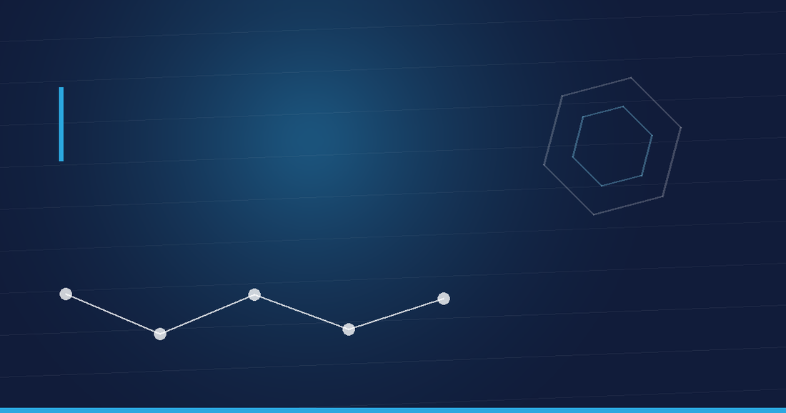 Abstraktes Beitragsbild in Navy und Cyan: Peptidkette und Hexagonstruktur – Retatrutide (LY3437943)