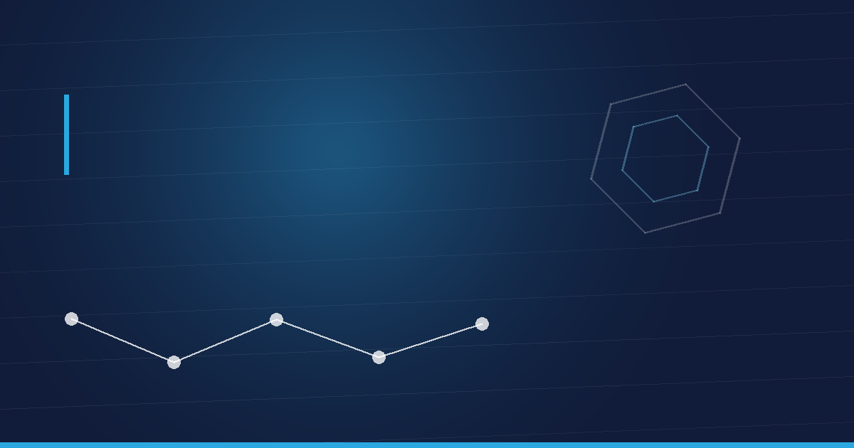 Abstraktes Beitragsbild in Navy und Cyan: Peptidkette und Hexagonstruktur – Retatrutide (LY3437943)