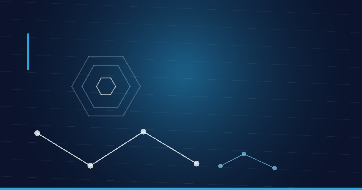 Abstraktes Beitragsbild in Navy und Cyan: Peptidkette und Hexagonstruktur – Selank und Semax