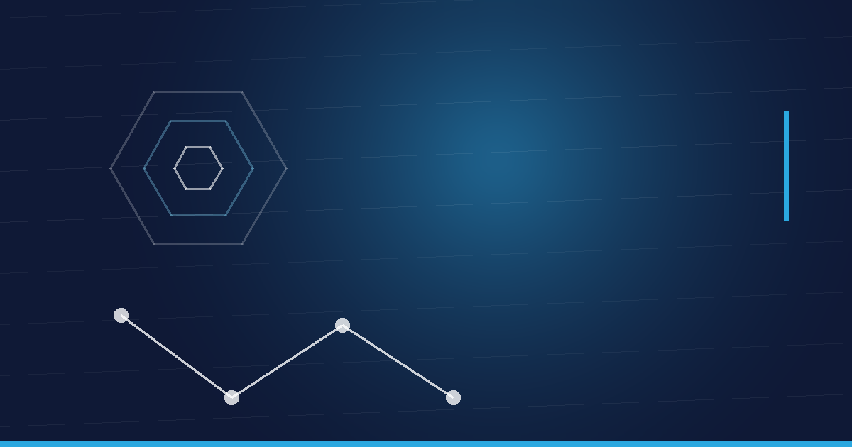 Abstraktes Beitragsbild in Navy und Cyan: Peptidkette und Hexagonstruktur – TB-500 Peptid