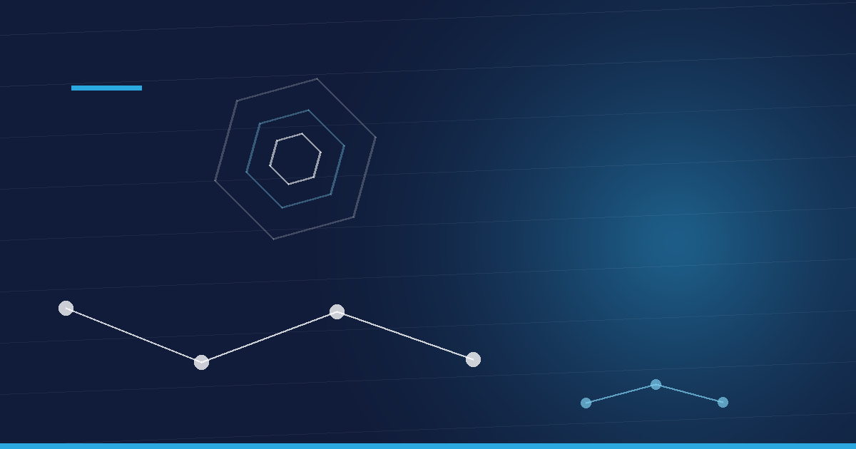 Abstraktes Beitragsbild in Navy und Cyan: Peptidkette und Hexagonstruktur – TB-500 Wirkung