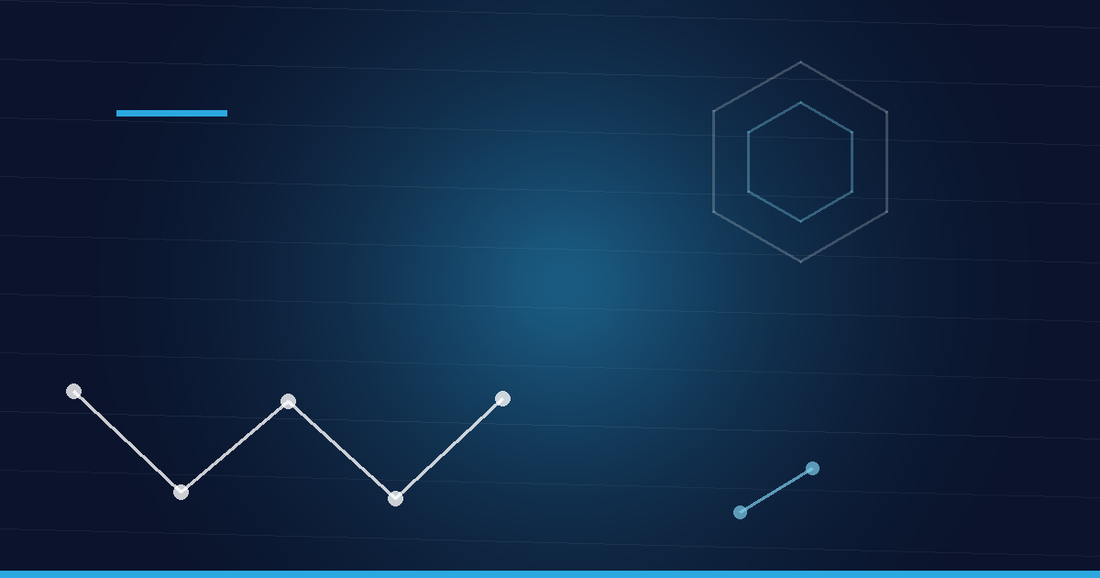 Abstraktes Beitragsbild in Navy und Cyan: Peptidkette und Hexagonstruktur – Vilon Peptid (Lys-Glu)