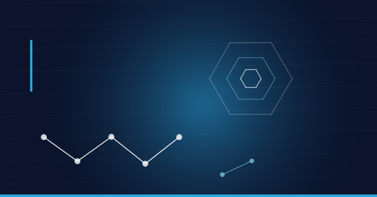 Abstraktes Beitragsbild in Navy und Cyan: Peptidkette und Hexagonstruktur – GHK-Cu