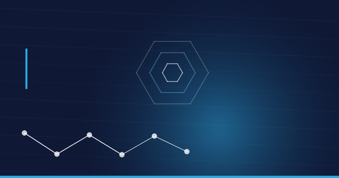 Abstraktes Beitragsbild in Navy und Cyan: Peptidkette und Hexagonstruktur – Was ist Retatrutide