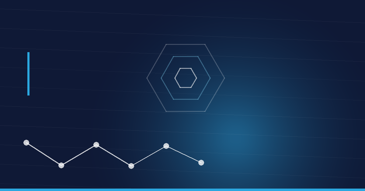 Abstraktes Beitragsbild in Navy und Cyan: Peptidkette und Hexagonstruktur – Was ist Retatrutide
